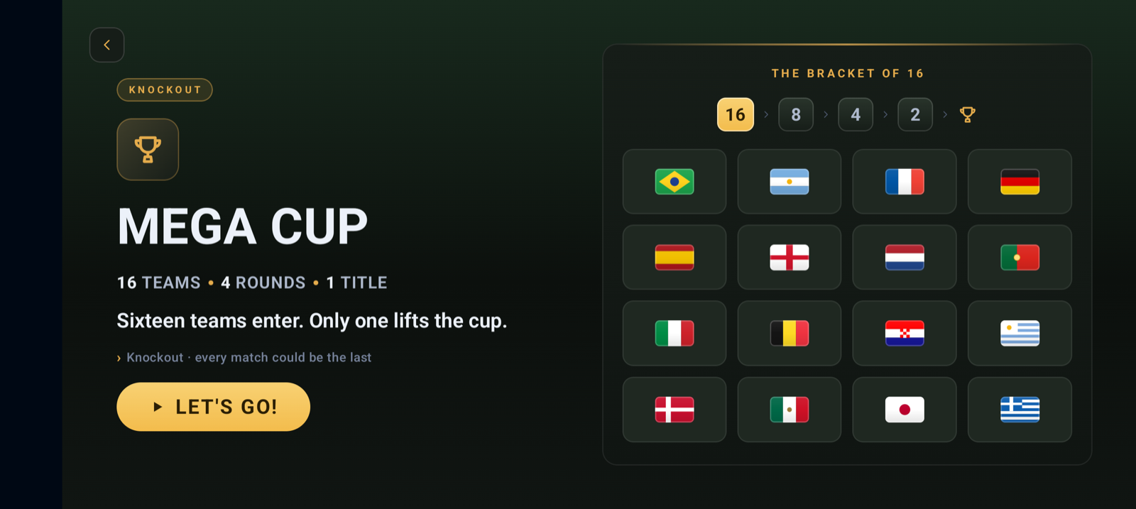 Lift the cup — knockout of 16