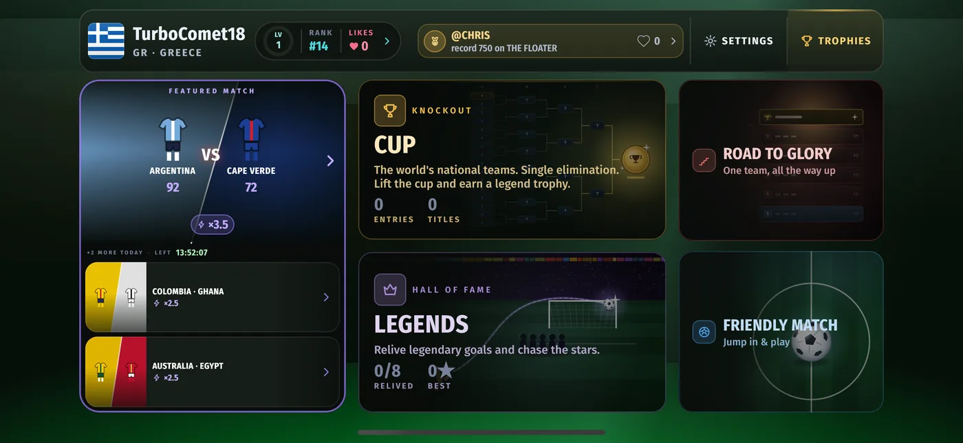 Home — every mode, one game